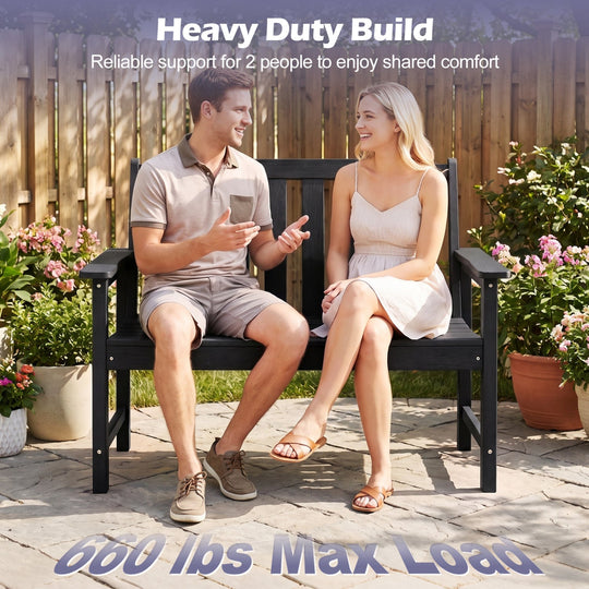2-Person HDPE Outdoor Garden Bench with Backrest