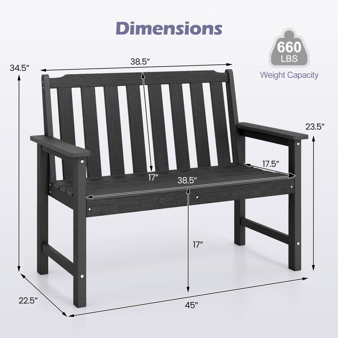 2-Person HDPE Outdoor Garden Bench with Backrest