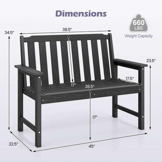 2-Person HDPE Outdoor Garden Bench with Backrest