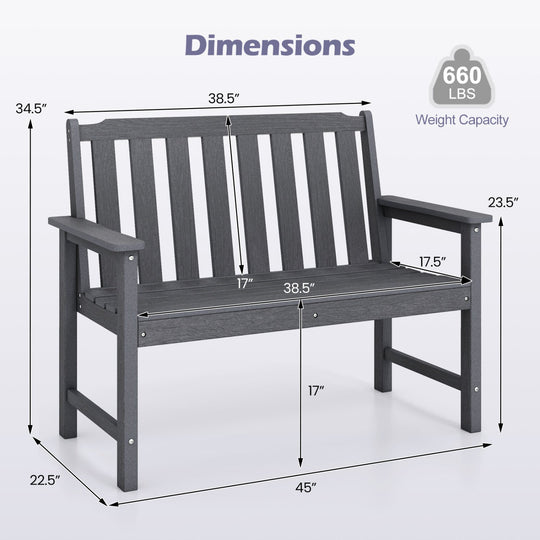 2-Person HDPE Outdoor Garden Bench with Backrest