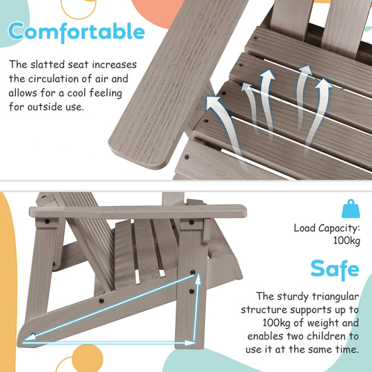 2 Person Fir Wood Adirondack Chair with High Backrest-Gray