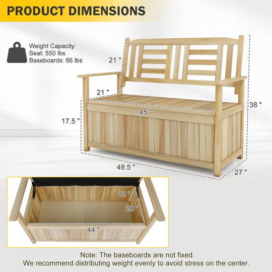 2-Person Storage Bench with 49 Gallon Capacity and Backrest