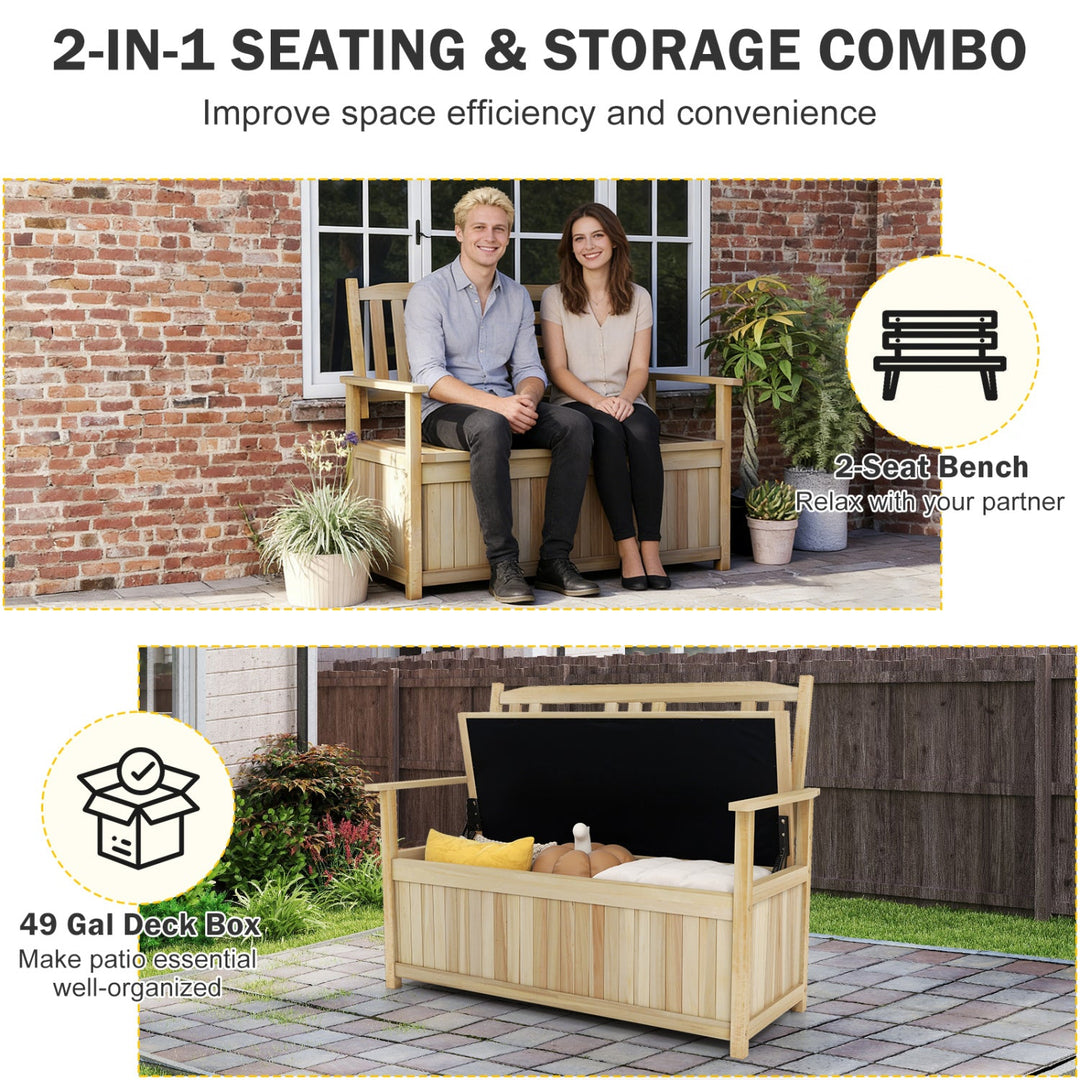 2-Person Storage Bench with 49 Gallon Capacity and Backrest