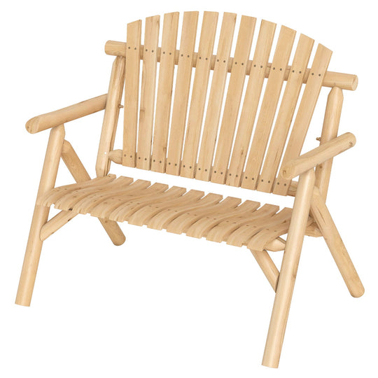 2-Person Log Wood Patio Bench with Slatted Backrest