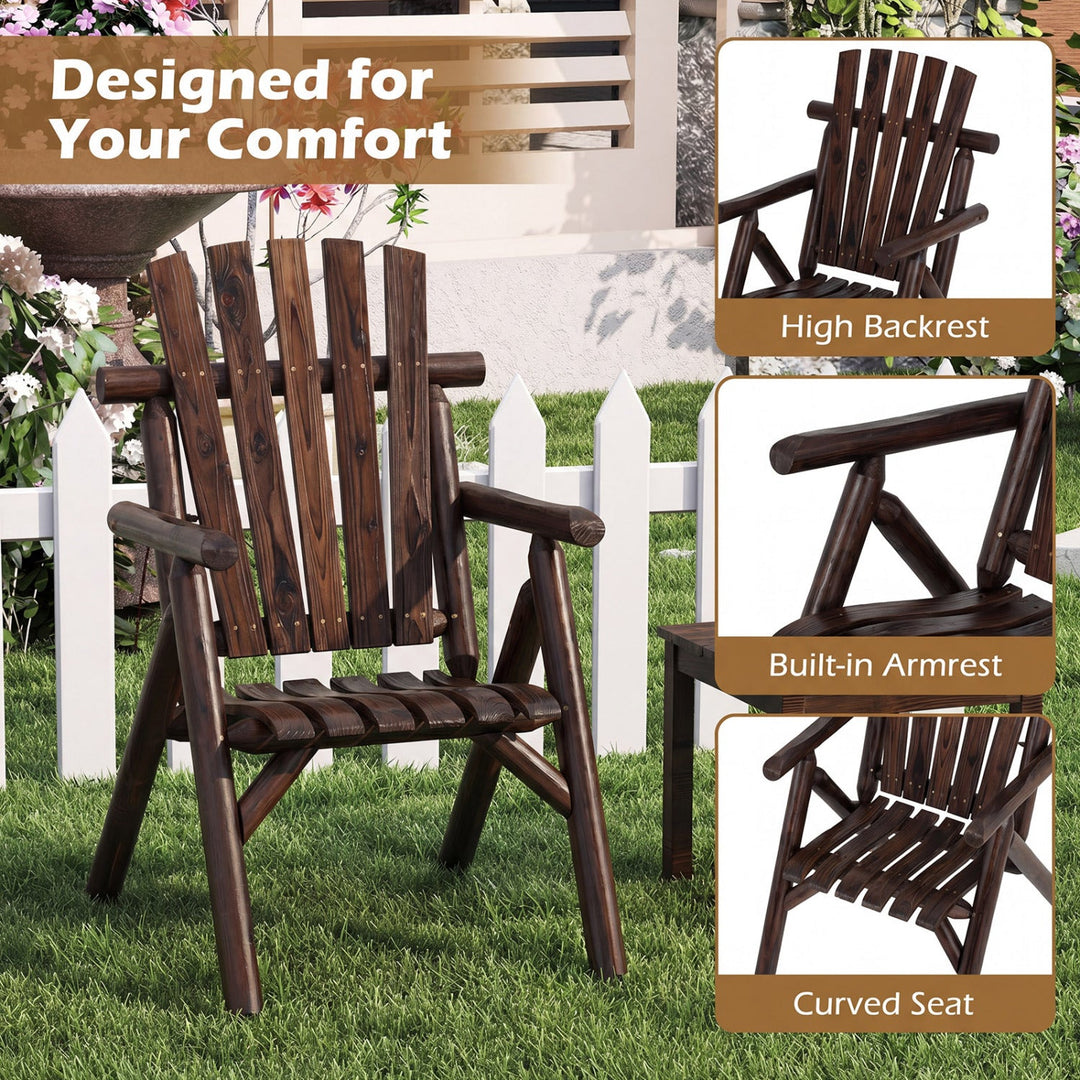 Solid Wood Patio Chair with Curved Seat and Slatted Backrest