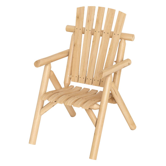 Solid Wood Patio Chair with Curved Seat and Slatted Backrest