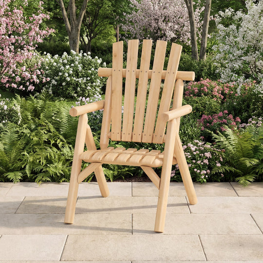 Solid Wood Patio Chair with Curved Seat and Slatted Backrest