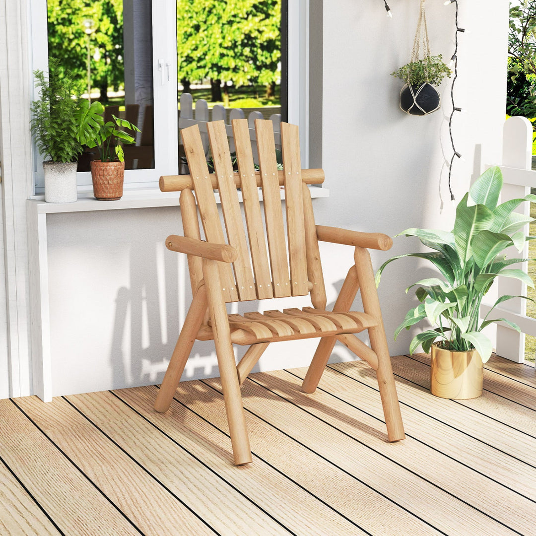 Solid Wood Patio Chair with Curved Seat and Slatted Backrest