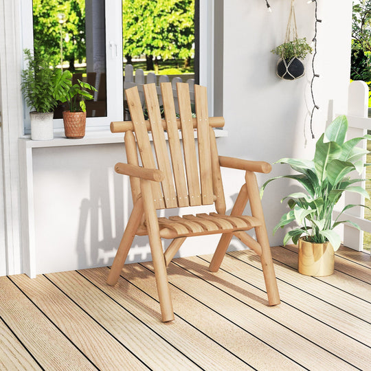 Solid Wood Patio Chair with Curved Seat and Slatted Backrest