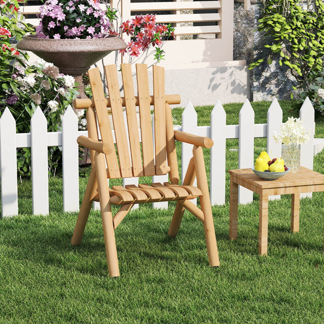 Solid Wood Patio Chair with Curved Seat and Slatted Backrest