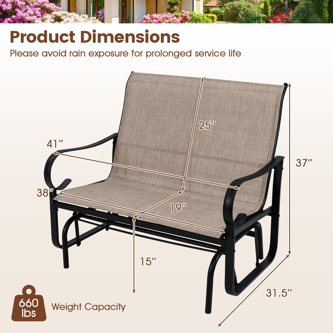 2-Person Outdoor Glider Bench with High Backrest-Brown