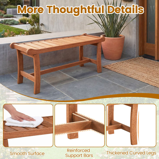 2-Person Outdoor Wood Bench with Slatted Seat - Set of 2