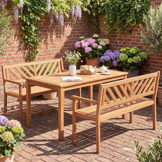 2-Person Patio Acacia Wood Garden Chair with Armrests and Backrest for Porch