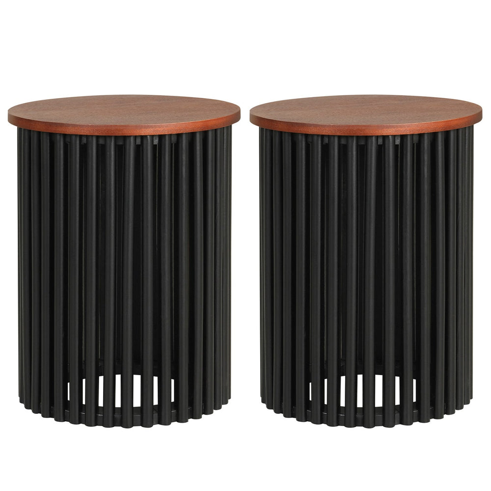 Round Acacia Wood Coffee Table Set - Walnut Finish