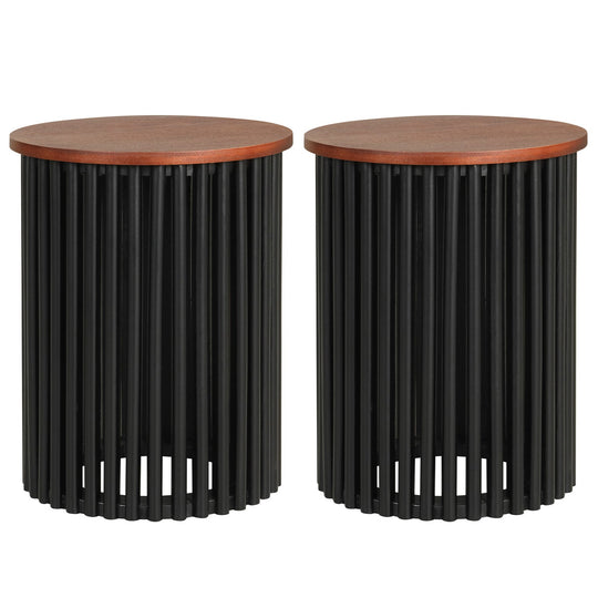 Round Acacia Wood Coffee Table Set - Walnut Finish