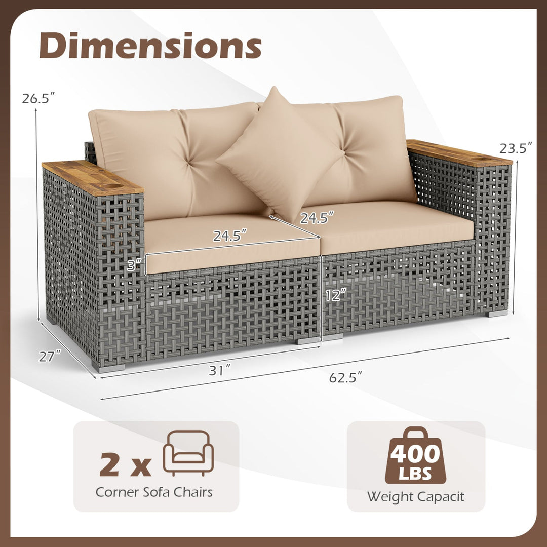 2-Piece Patio Corner Sofa Set with Thick Cushions