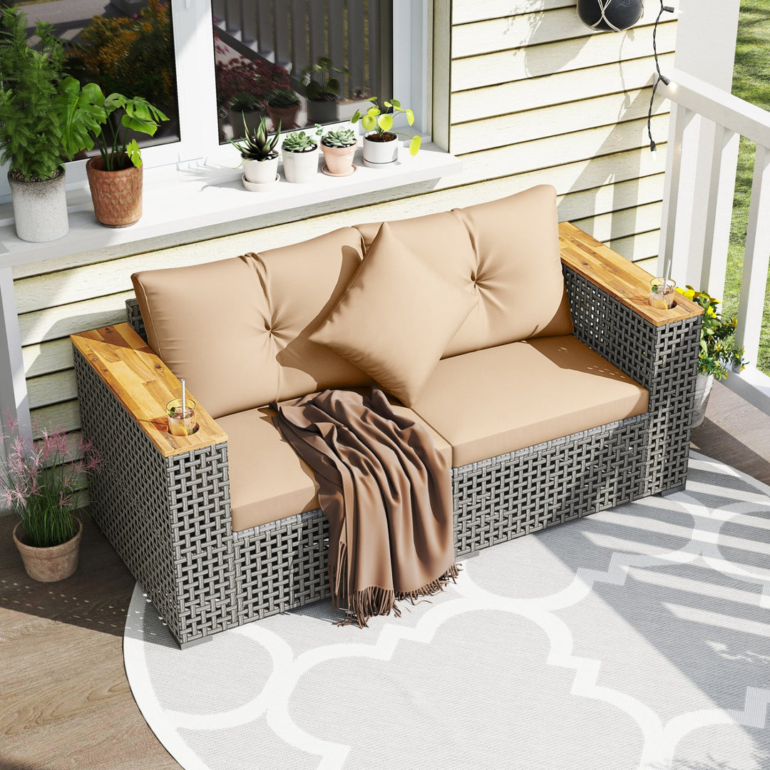 2-Piece Patio Corner Sofa Set with Thick Cushions