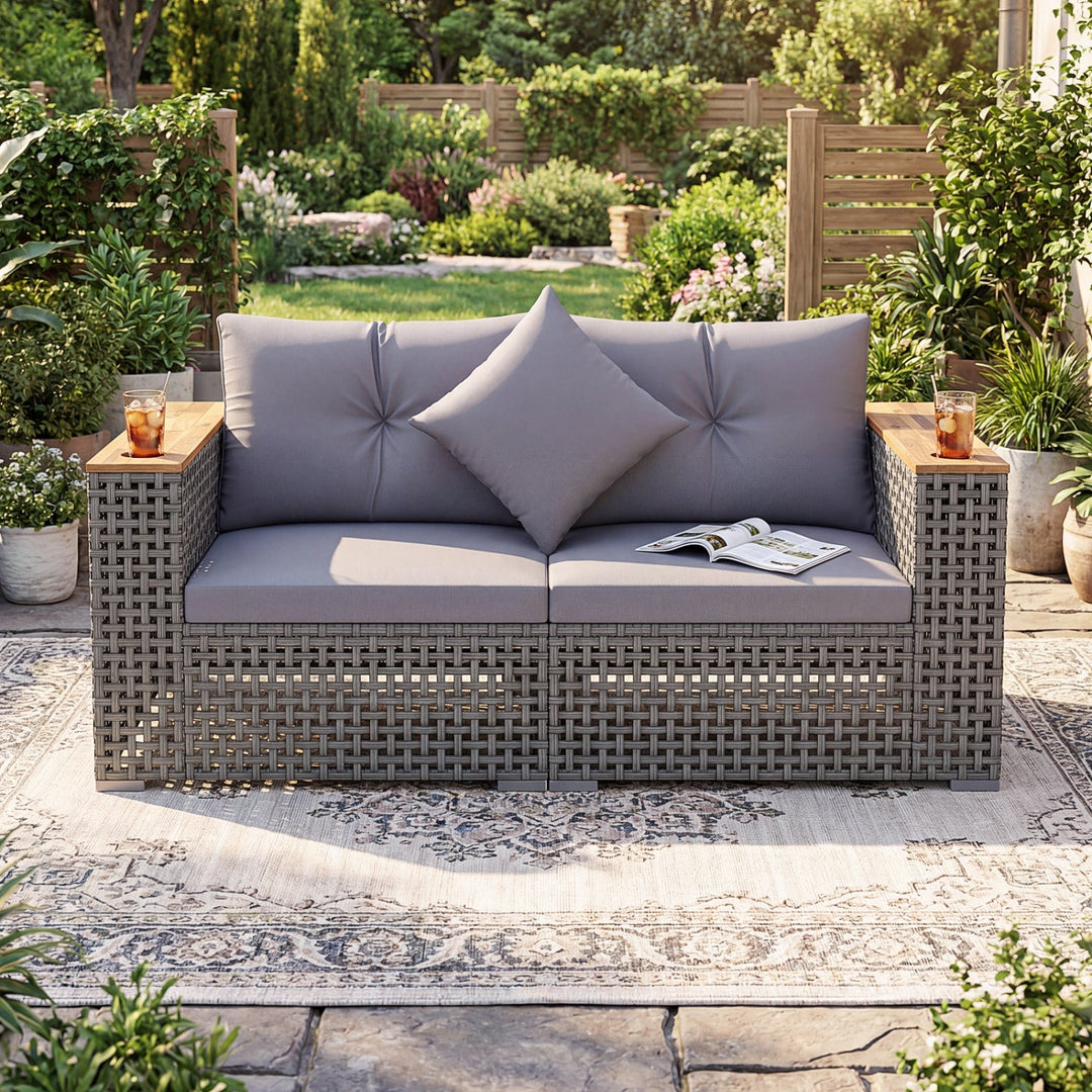 2-Piece Patio Corner Sofa Set with Thick Cushions