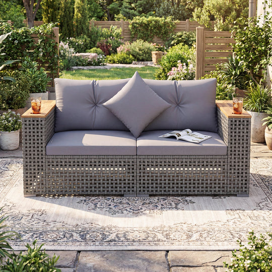 2-Piece Patio Corner Sofa Set with Thick Cushions