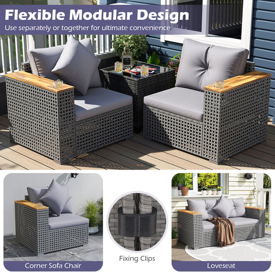2-Piece Patio Corner Sofa Set with Thick Cushions