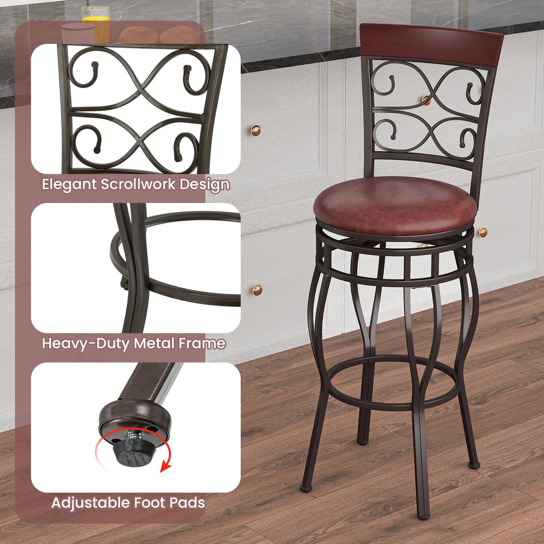 Set of 2 30 Inch Bar Stool with Backrest and Footrest