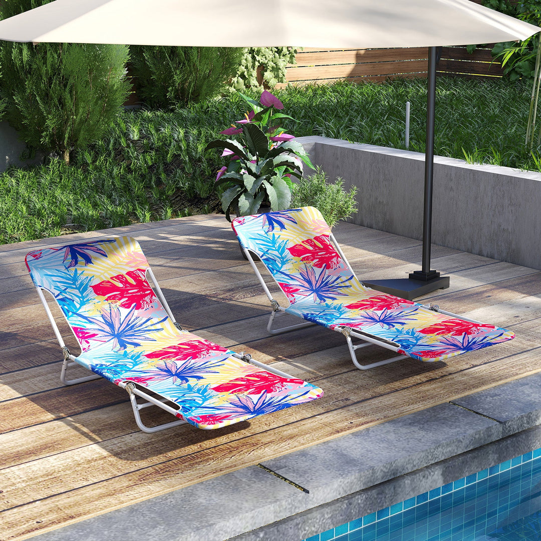 2 Pieces 5-position Lay Flat Beach Recliner with Carry Strap and Metal Frame
