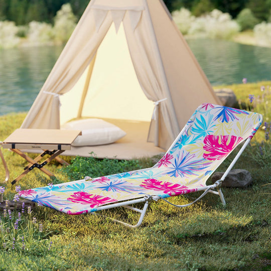 2 Pieces 5-position Lay Flat Beach Recliner with Carry Strap and Metal Frame
