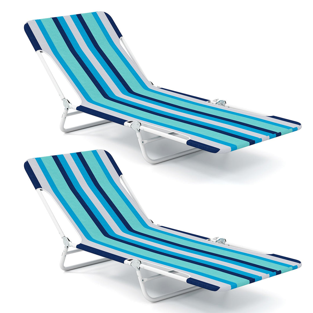 2 Pieces 5-position Lay Flat Beach Recliner with Carry Strap and Metal Frame
