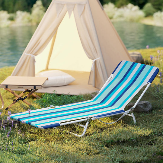 2 Pieces 5-position Lay Flat Beach Recliner with Carry Strap and Metal Frame