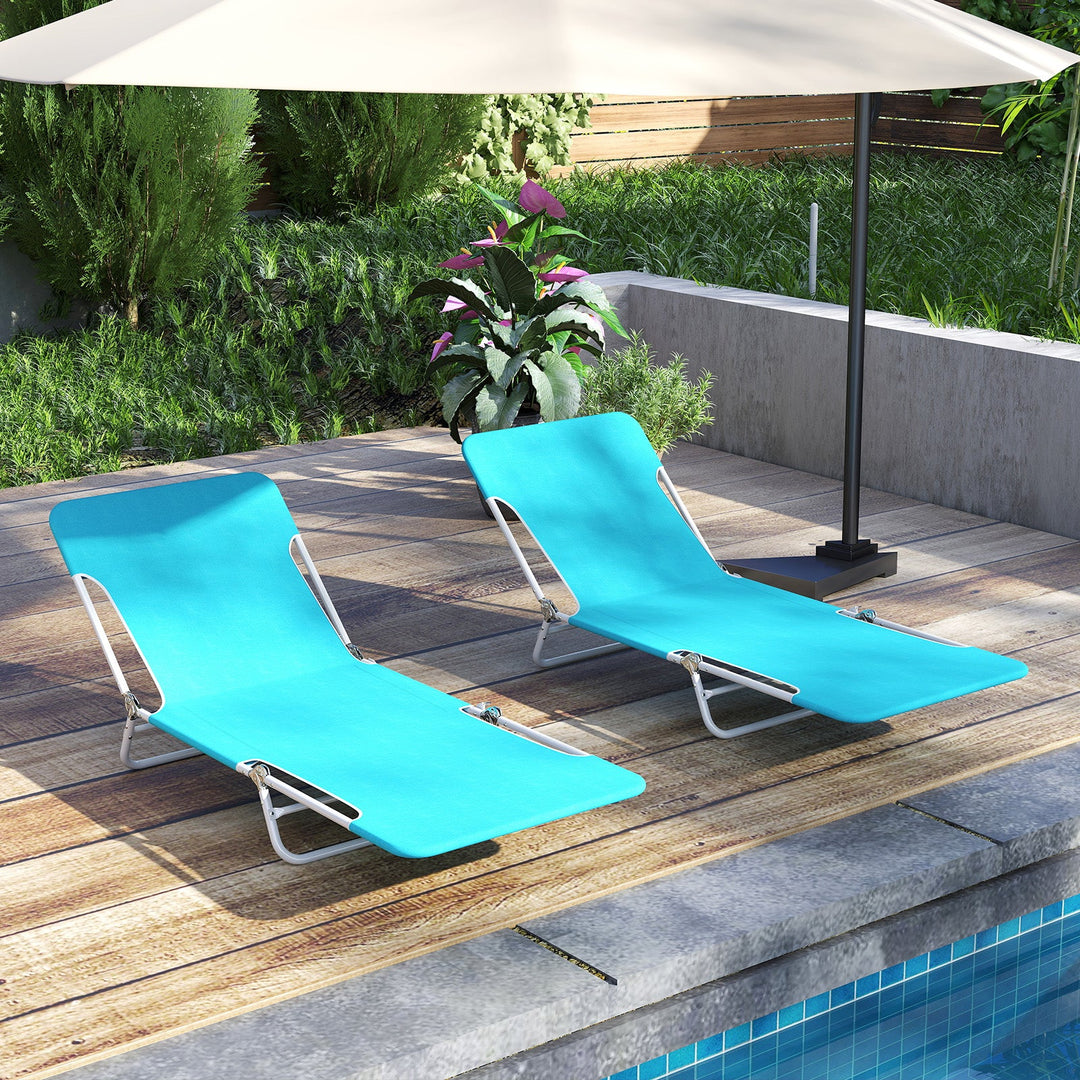 2 Pieces 5-position Lay Flat Beach Recliner with Carry Strap and Metal Frame