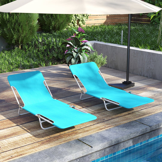 2 Pieces 5-position Lay Flat Beach Recliner with Carry Strap and Metal Frame
