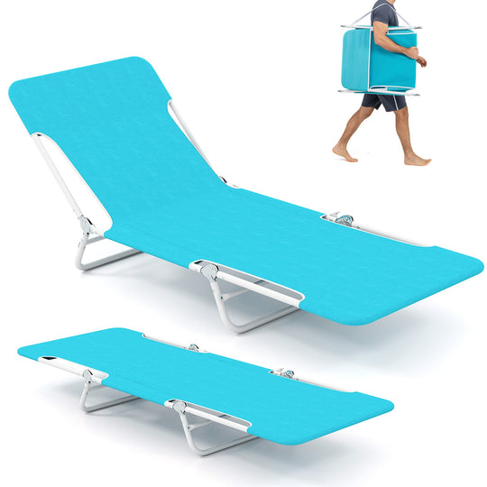 2 Pieces 5-position Lay Flat Beach Recliner with Carry Strap and Metal Frame