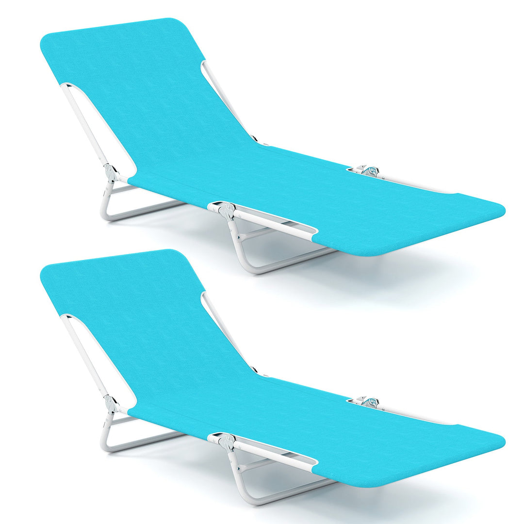 2 Pieces 5-position Lay Flat Beach Recliner with Carry Strap and Metal Frame