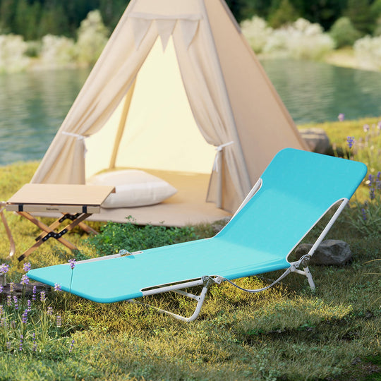 2 Pieces 5-position Lay Flat Beach Recliner with Carry Strap and Metal Frame