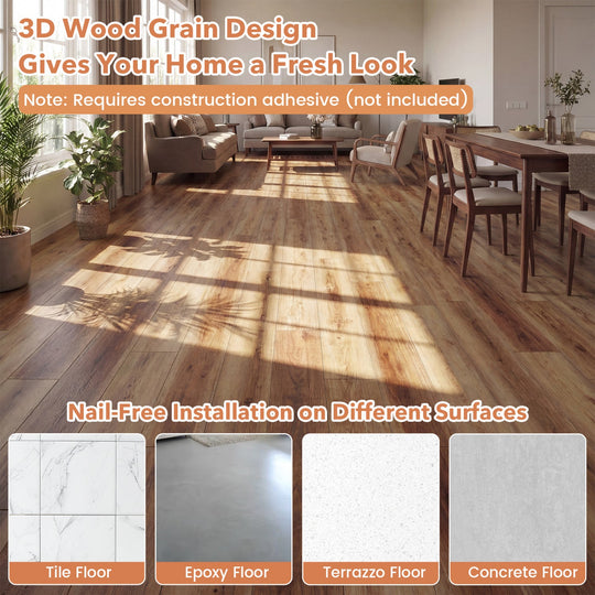 Set of 2 Floor Tile Vinyl Flooring Waterproof Vinyl Plank Flooring