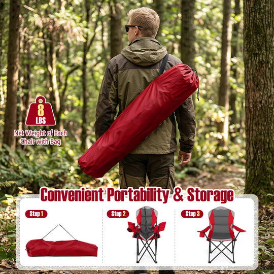 Folding Camping Chairs for Adults with Cup Holders (2-Pack)