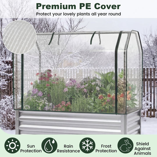 2 Pieces Galvanized Raised Garden Bed with Legs and Greenhouse Cover for Vegetable Flower
