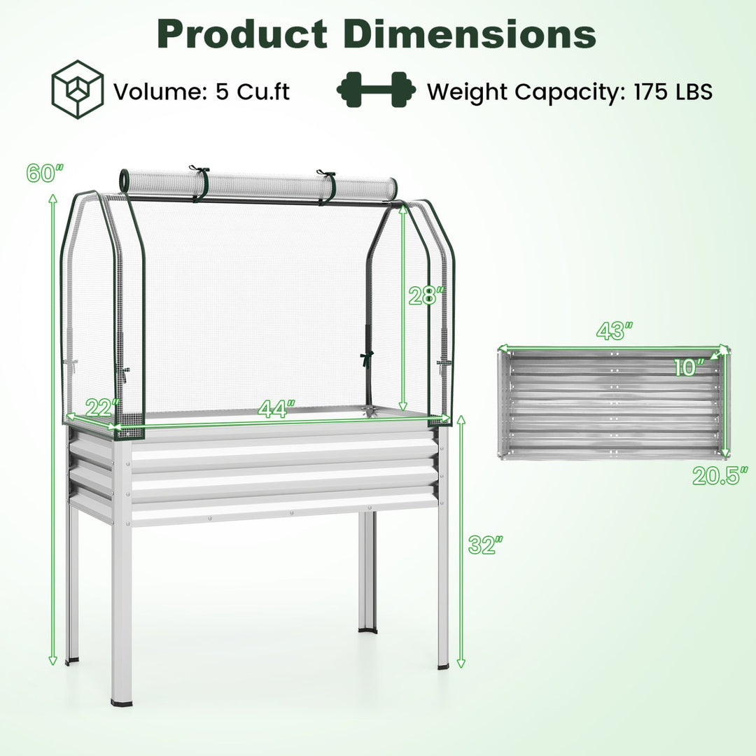 2 Pieces Galvanized Raised Garden Bed with Legs and Greenhouse Cover for Vegetable Flower