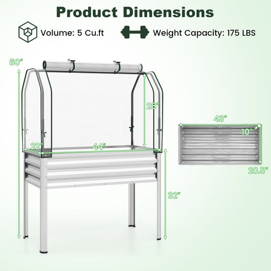 2 Pieces Galvanized Raised Garden Bed with Legs and Greenhouse Cover for Vegetable Flower