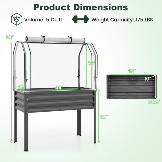 2 Pieces Galvanized Raised Garden Bed with Legs and Greenhouse Cover for Vegetable Flower