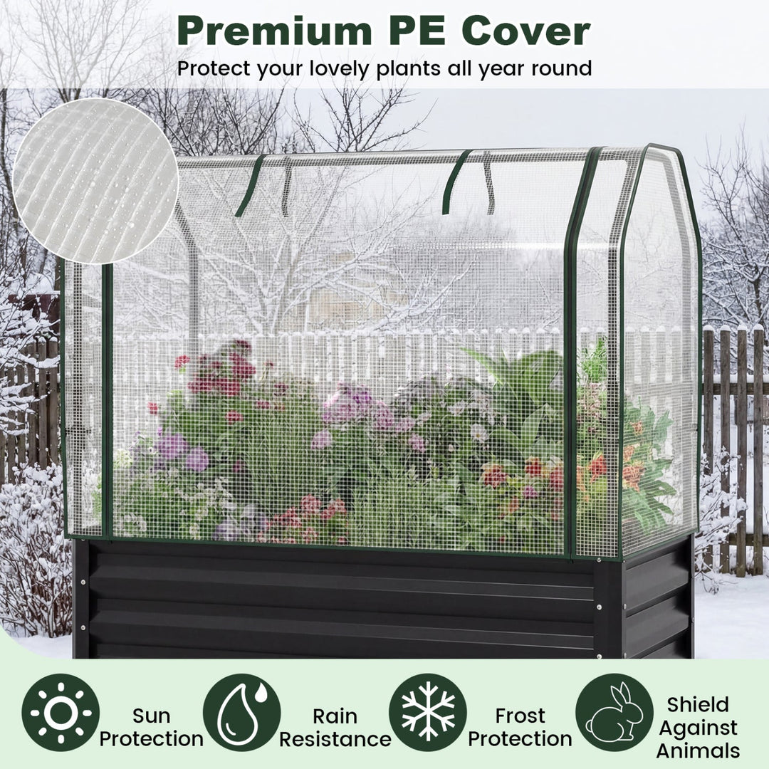 2 Pieces Galvanized Raised Garden Bed with Legs and Greenhouse Cover for Vegetable Flower
