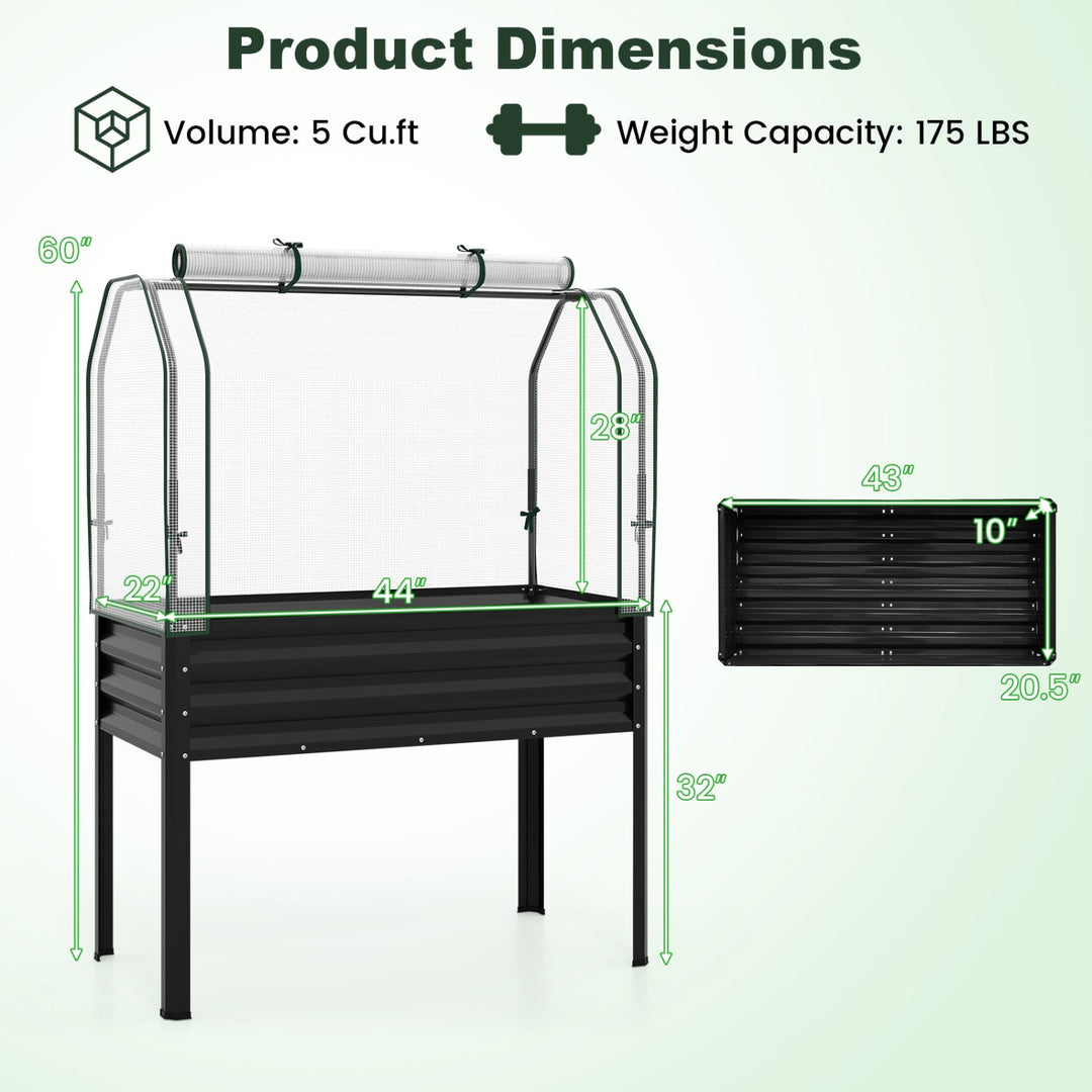 2 Pieces Galvanized Raised Garden Bed with Legs and Greenhouse Cover for Vegetable Flower