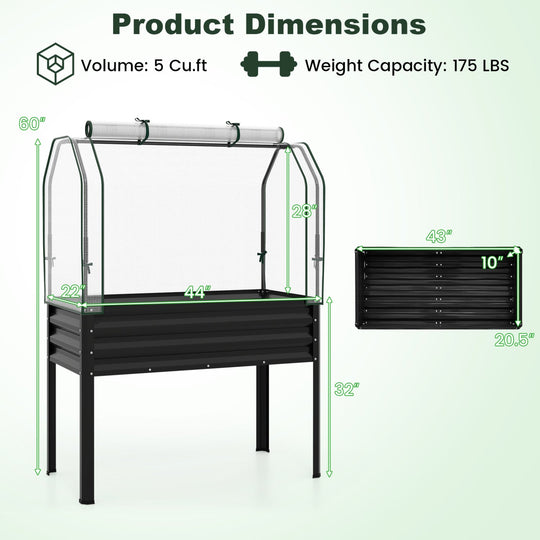 2 Pieces Galvanized Raised Garden Bed with Legs and Greenhouse Cover for Vegetable Flower