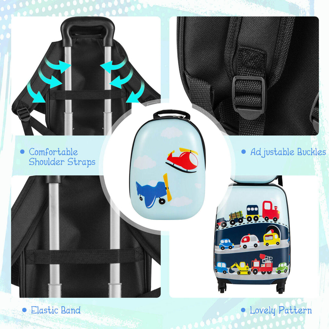 2 Pieces Kids Carry-on Luggage Set with 12 Inch Backpack