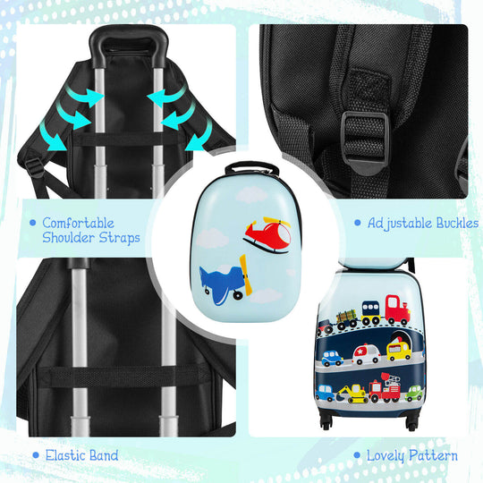 2 Pieces Kids Carry-on Luggage Set with 12 Inch Backpack