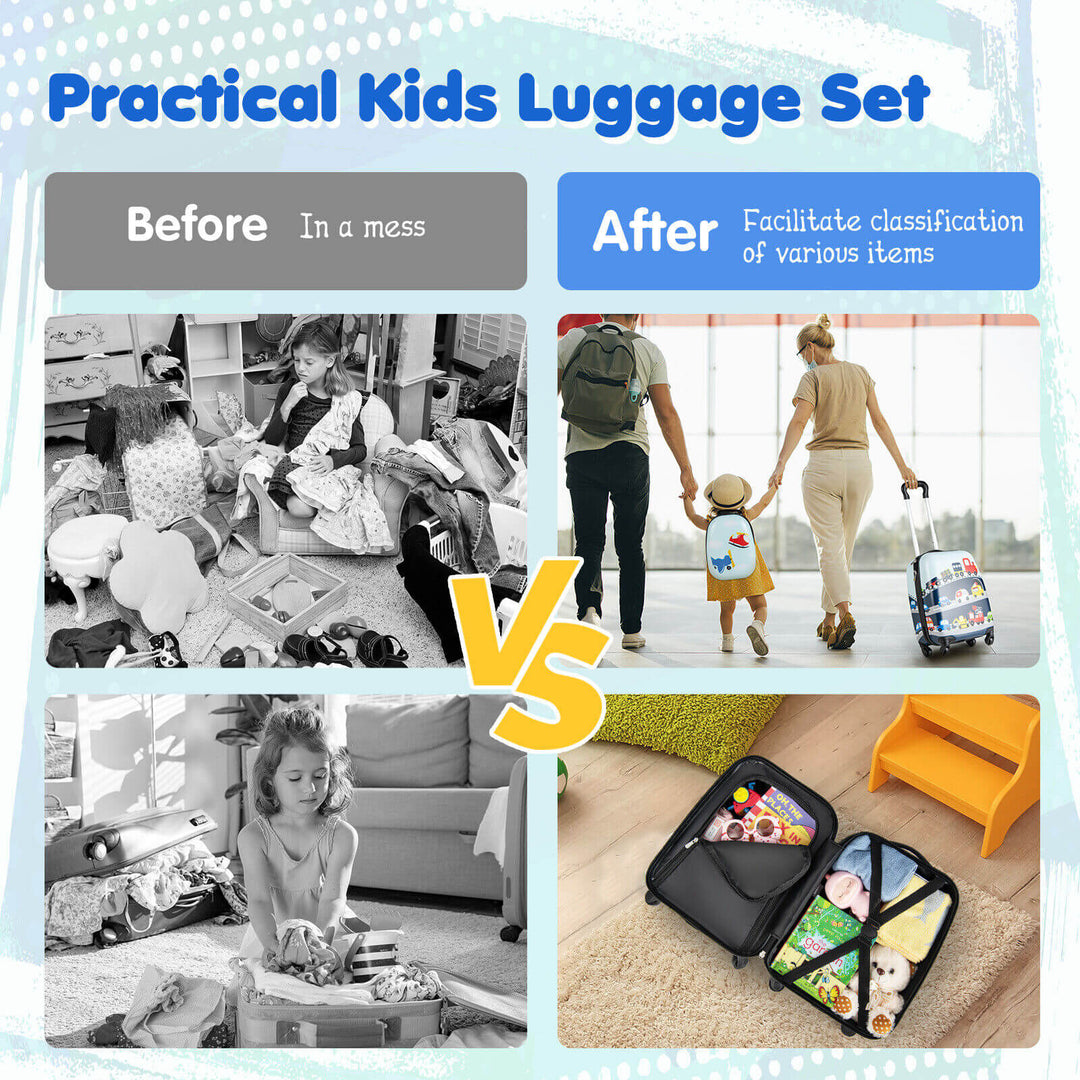 2 Pieces Kids Carry-on Luggage Set with 12 Inch Backpack