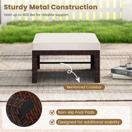 Multipurpose Outdoor 2 Pieces Patio PE Rattan Ottomans Footstool