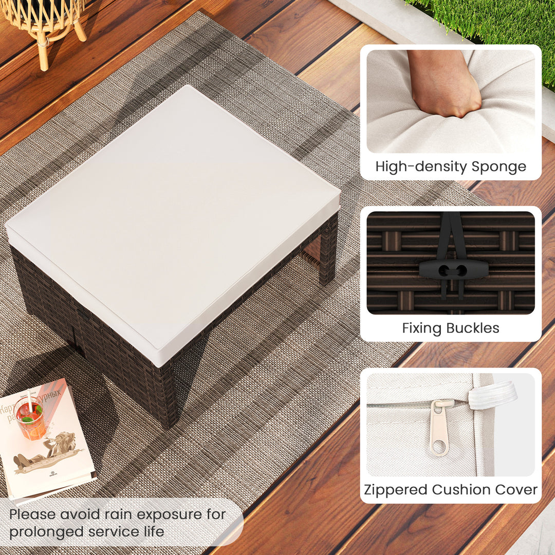 Multipurpose Outdoor 2 Pieces Patio PE Rattan Ottomans Footstool