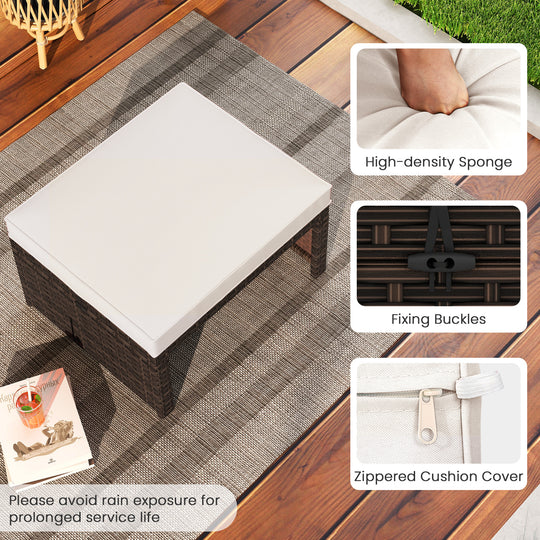 Multipurpose Outdoor 2 Pieces Patio PE Rattan Ottomans Footstool