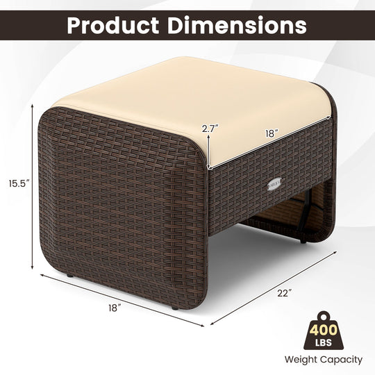2 Pieces Outdoor Patio PE Wicker Ottomans with Removable Cushions